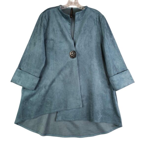 IC by Connie K Jacket Women's L Faux Suede Artsy Lagenlook 3/4 Sleeve 1 Button - Picture 2 of 9